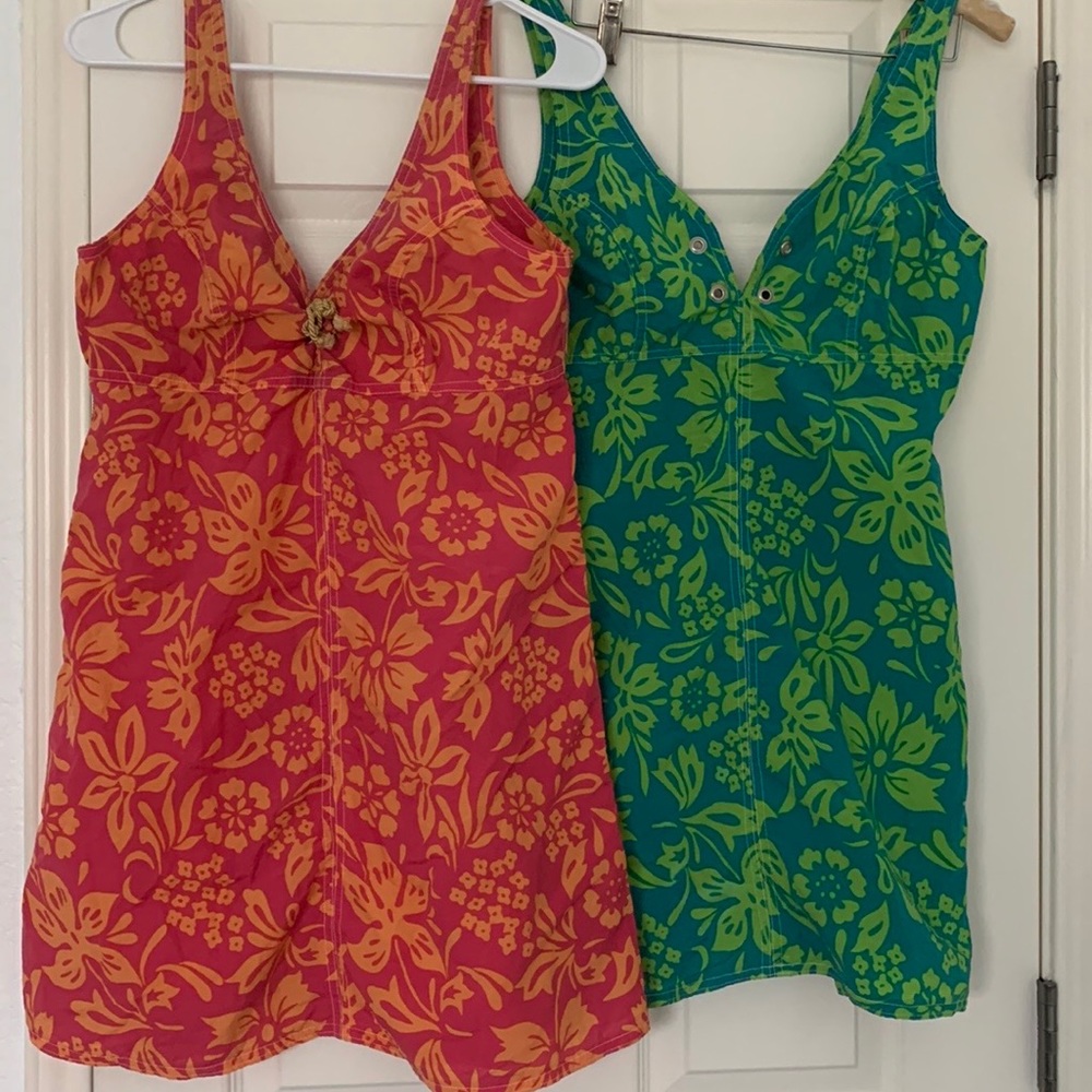 GIRLS DRESSES SWIM COVERUP PINK BLUE BUNDLE of 2 TROPICAL RESORT VACATION SURF